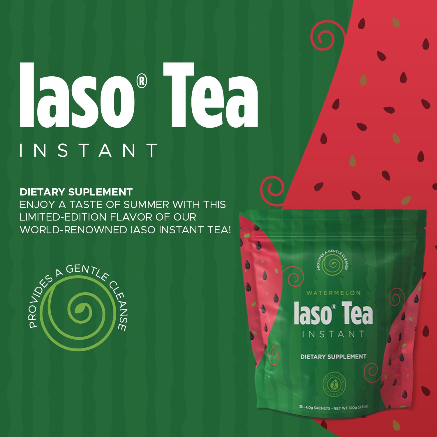 Iaso Instant Tea Watermelon Flavor - 4 grams (25 Sachets) Total Life Changes uk supplements
