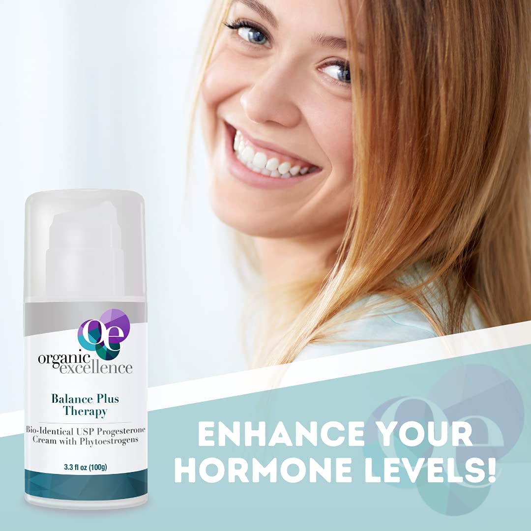 Organic Excellence Balance Plus Therapy - USP Bioidentical Organic Progesterone Cream for Women - with Phytoestrogens - for Menopause Relief and Natural Hormone Balance, 3.3 fl oz (100g) Organic Excellence uk supplements