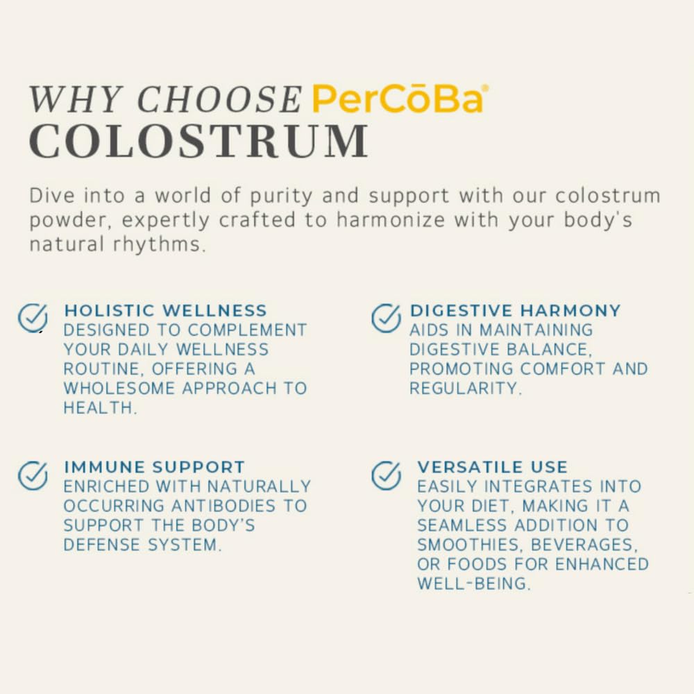 Colostrum Supplement for Gut Health, Bloating, Hair Growth, Muscle Recovery, Immune Support - Unflavored Bovine Colostrum Powder Made in USA, Non-GMO, Gluten Free, 120 Grams Per Serving - 40 Servings PERCOBA uk supplements