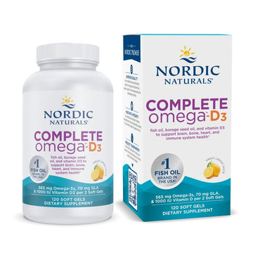 Nordic Naturals Complete Omega-D3, Lemon Flavor - 120 Soft Gels - 565 mg Omega-3 + 70 mg GLA + 1000 IU Vitamin D3 - EPA & DHA - Healthy Skin, Cognition, Positive Mood - Non-GMO - 60 Servings Nordic Naturals uk supplements