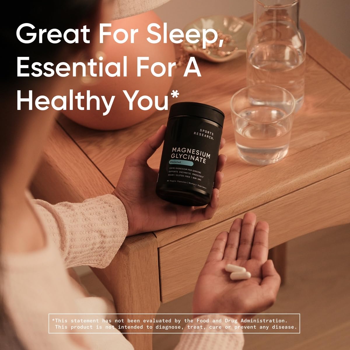 Sports Research® Magnesium Glycinate - Supports Restful Sleep & Enzymatic Processes - 160 mg Chelated Magnesium - Vegan Capsule - 90 Count Sports Research uk supplements