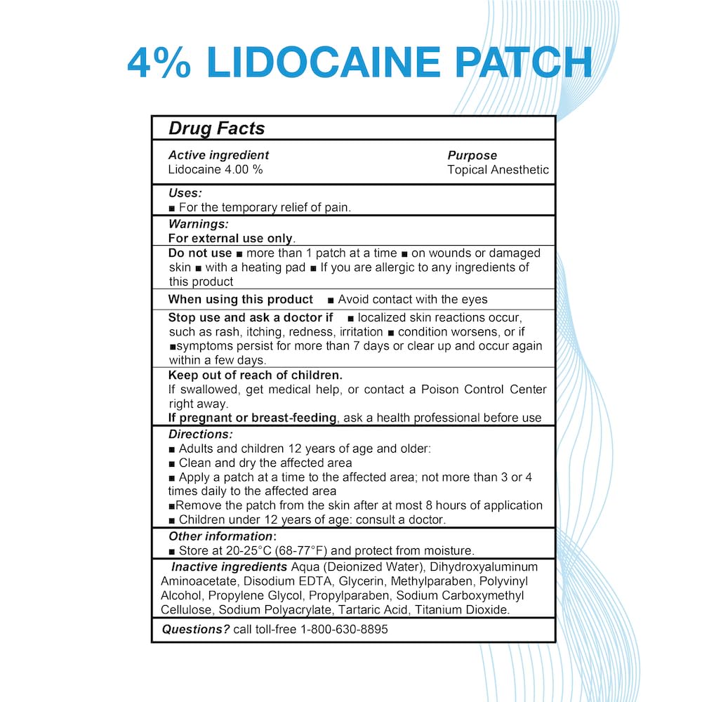 Puregen Labs Lidocaine 4% Numbing Patch - Total 60 Patches Maximum Strength | Fast Acting Temporary Relief of Aches | Back, Neck, Shoulders, Elbows and Knees P Puregen Labs uk supplements