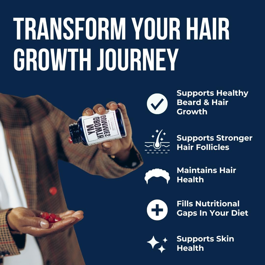 Evan Alexander Grooming My Growth Gummies | Healthy Hair & Beard Growth Support | Stronger Hair Follicles & Better Skin | Strawberry & Coconut Flavor | Vitamins C, D3, B6, B12 & Biotin | 60 Gummies Evan Alexander Fine Grooming uk supplements