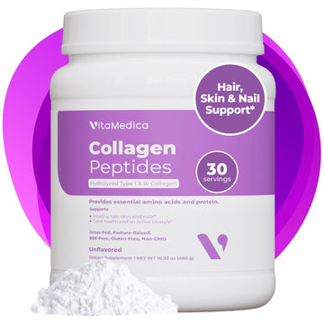 VitaMedica Collagen Peptides Powder for Women & Men - Healthy Hair, Skin, Nails, Bones and Joints - Hydrolyzed Types I & III, Grass-Fed, Pasture-Raised Protein, Zero Sugar - 30 Servings VitaMedica uk supplements