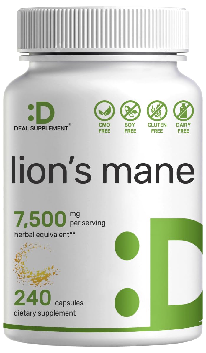 Lions Mane Mushroom Supplement, 7,500mg Per Serving, 240 Capsules – Active Fruiting DEAL SUPPLEMENT uk supplements