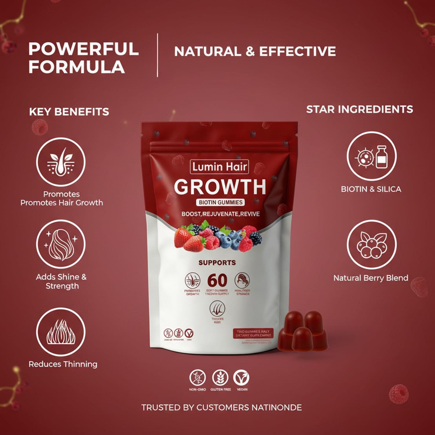 Lumin Hair Growth Gummies for Black Women, 60 Vegan Gummies, Daily Hair Nourishment with Biotin, Collagen & Botanical Extracts, Supports Healthy Hair Growth & Strength Lumin Hair uk supplements