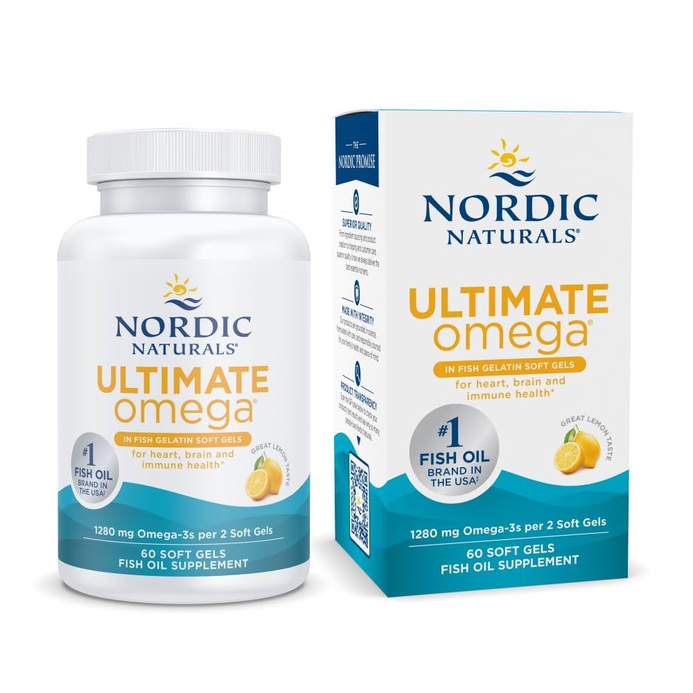 Nordic Naturals Ultimate Omega in Fish Gelatin, Lemon Flavor - 60 Soft Gels - 1280 mg Omega-3 - High-Potency Fish Oil Supplement - EPA & DHA - Promotes Brain & Heart Health - Non-GMO - 30 Servings Nordic Naturals uk supplements