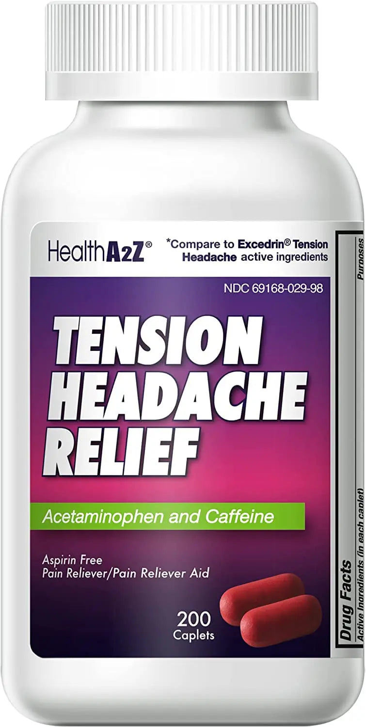 HealthA2Z® Tension Headache Relief | Acetaminophen 500mg | Caffeine 65mg | Pain Reliever Aid | Aspirin Free (200 caplets (Pack of 1)) HealthA2Z uk supplements