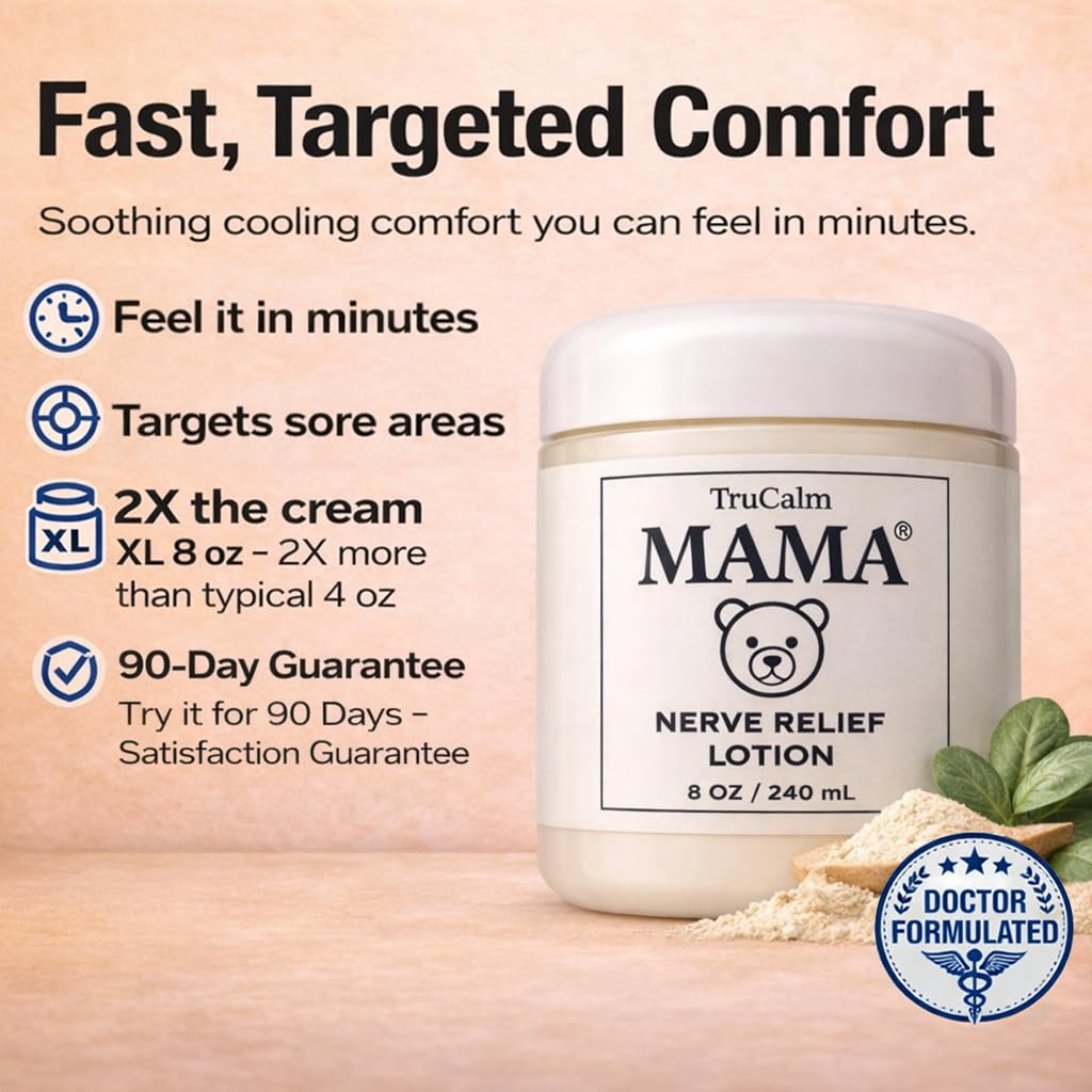 Mama Lotion – Neuropathy Nerve Relief Cream with Magnesium Chloride - Maximum Strength Comfort for Feet, Hands, Legs, Toes - Fast-Absorbing and Non-Greasy Formula for Food and Leg Comfort - 8 Oz TruCalm Mama uk supplements