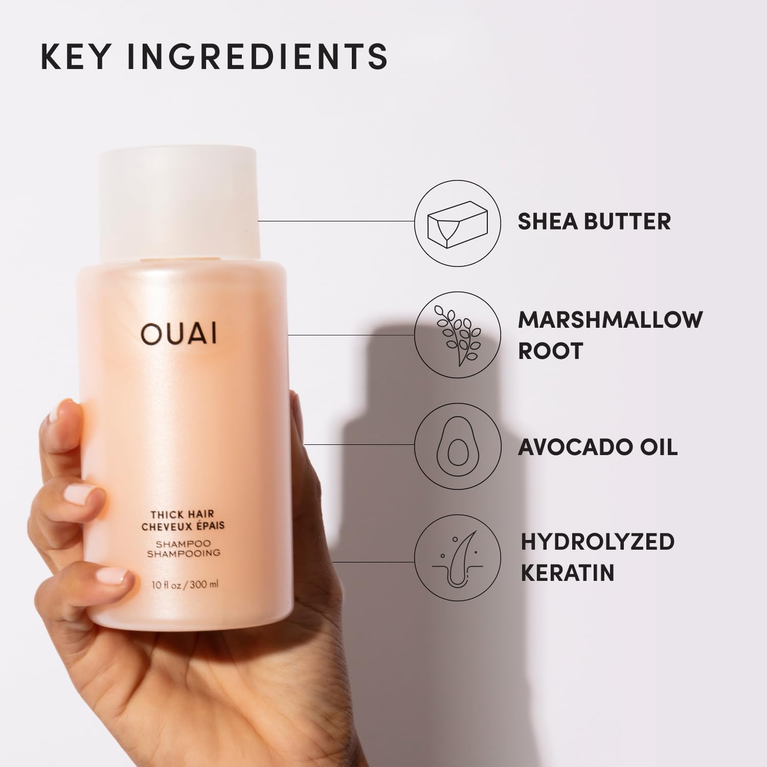 OUAI Thick Shampoo - Moisturizing Shampoo with Keratin, Marshmallow Root, Shea Butter, Avocado Oil for Thick Hair - Strengthens & Hydrates Strands - Paraben, Phthalate & Sulfate Free (10 Fl Oz) OUAI uk supplements