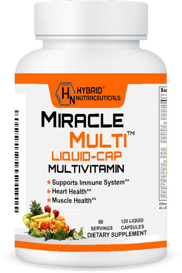 MiracleMulti Liquid Multivitamin Capsules for Men & Women - Complete Whole Food Blend Daily Vitamin & Mineral Supplement with CoQ10, B12, 42 Superfood Enzyme - 120 Softgels Hybrid Nutraceuticals uk supplements