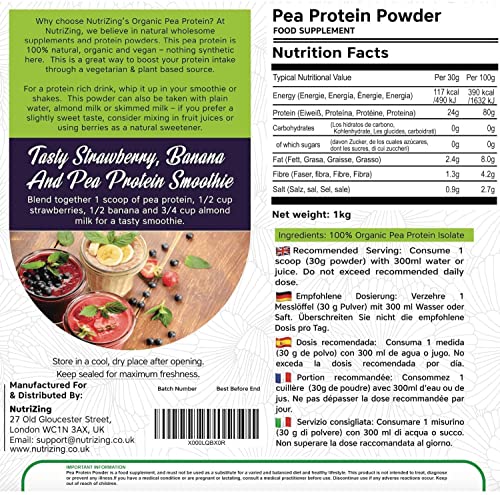 Award Winning Vegan Pea Protein Powder - Organic & Pure - Canadian Peas - No Soy, No Gluten NutriZing uk supplements