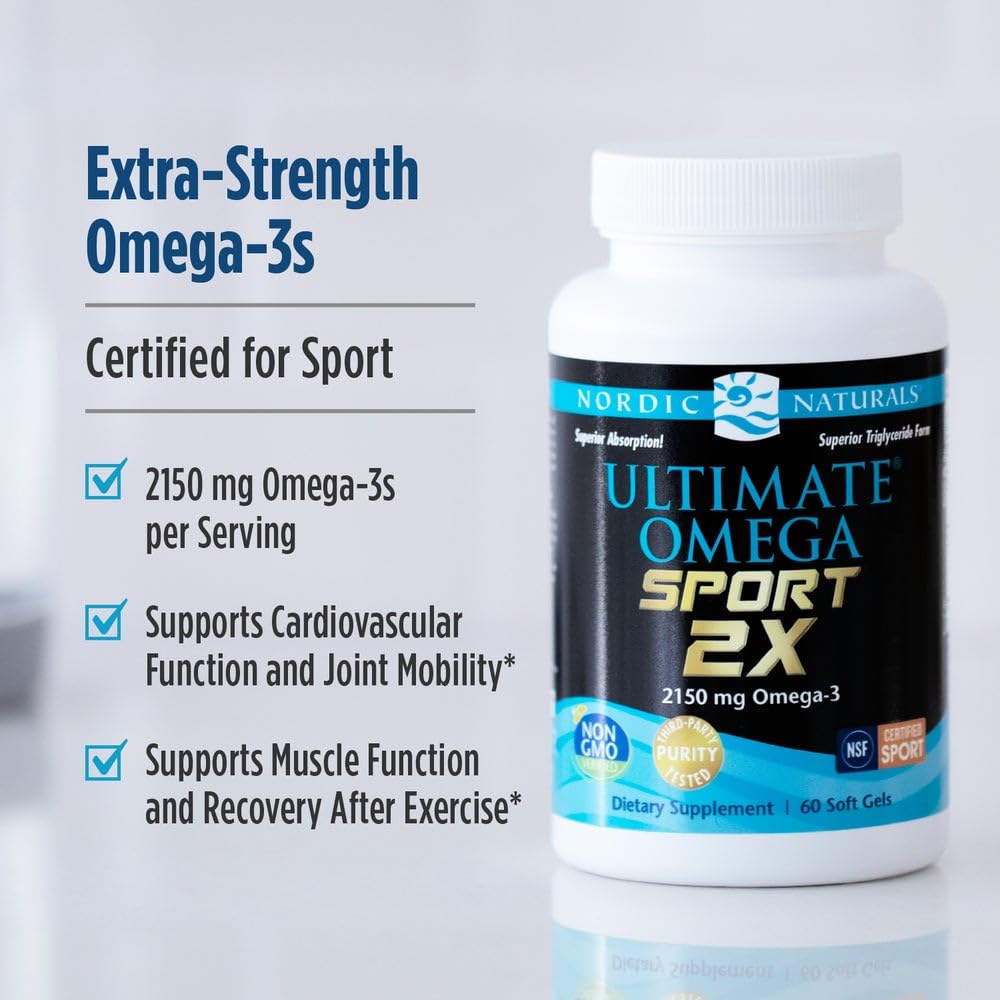 Nordic Naturals Ultimate Omega Sport 2X, Lemon Flavor - 60 Soft Gels - 2150 mg Omega-3 - NSF Certified Fish Oil with EPA & DHA - Heart & Muscle Health, Recovery - Non-GMO - 30 Servings Nordic Naturals uk supplements