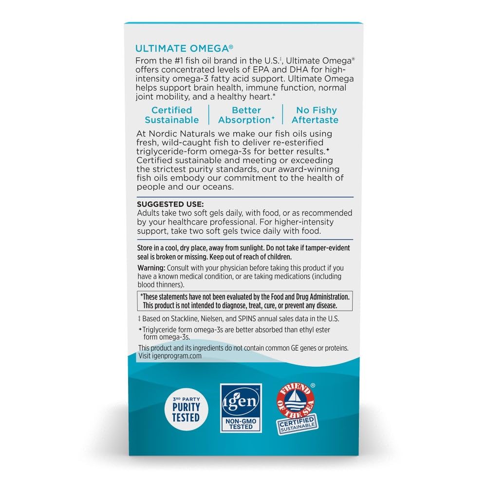 Nordic Naturals Ultimate Omega, Lemon Flavor - 180 Soft Gels - 1280 mg Omega-3 - High-Potency Fish Oil with EPA & DHA - Promotes Brain & Heart Health - Non-GMO - 90 Servings Nordic Naturals uk supplements