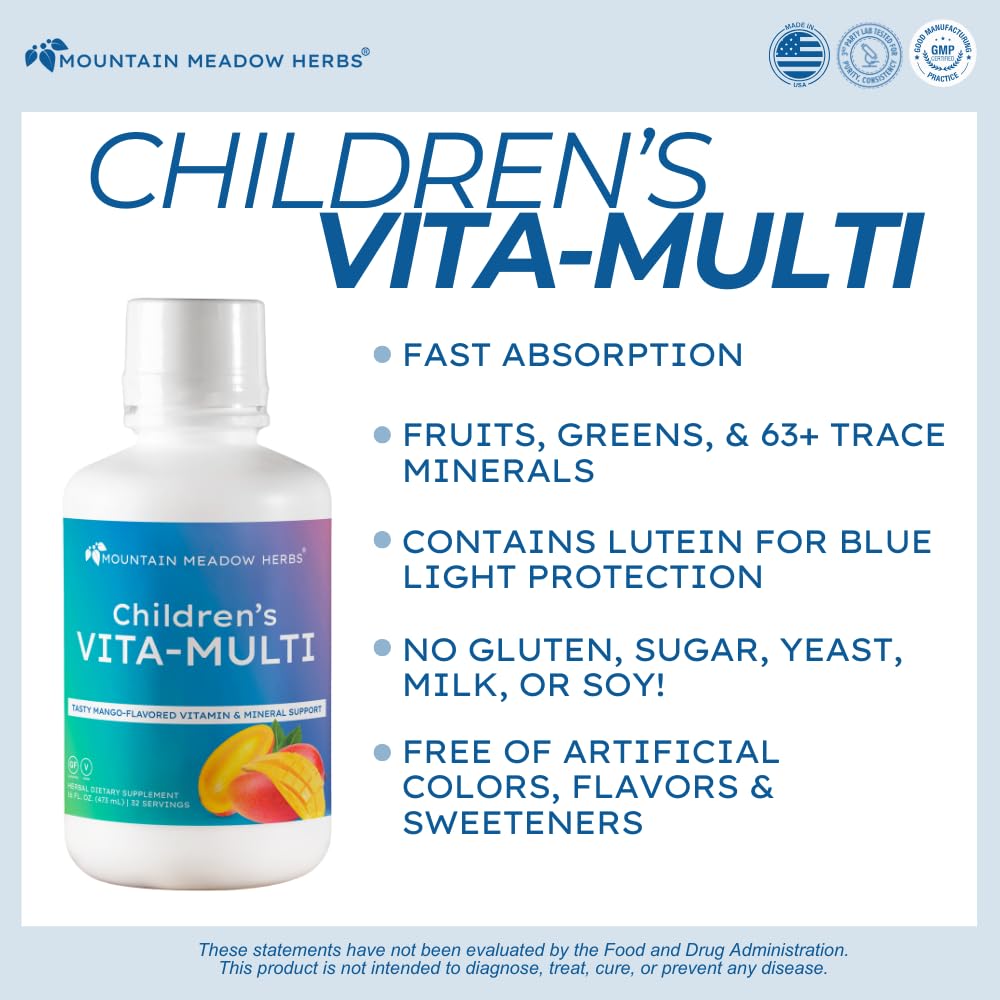 Mountain Meadow Herbs Children's Vita-Multi: Blended Vitamin & Mineral Supplement - Fast Absorbing Liquid Kids Vitamins with Fruits, Greens, and Eye-Protecting Lutein (16 oz.) Mountain Meadow Herbs uk supplements