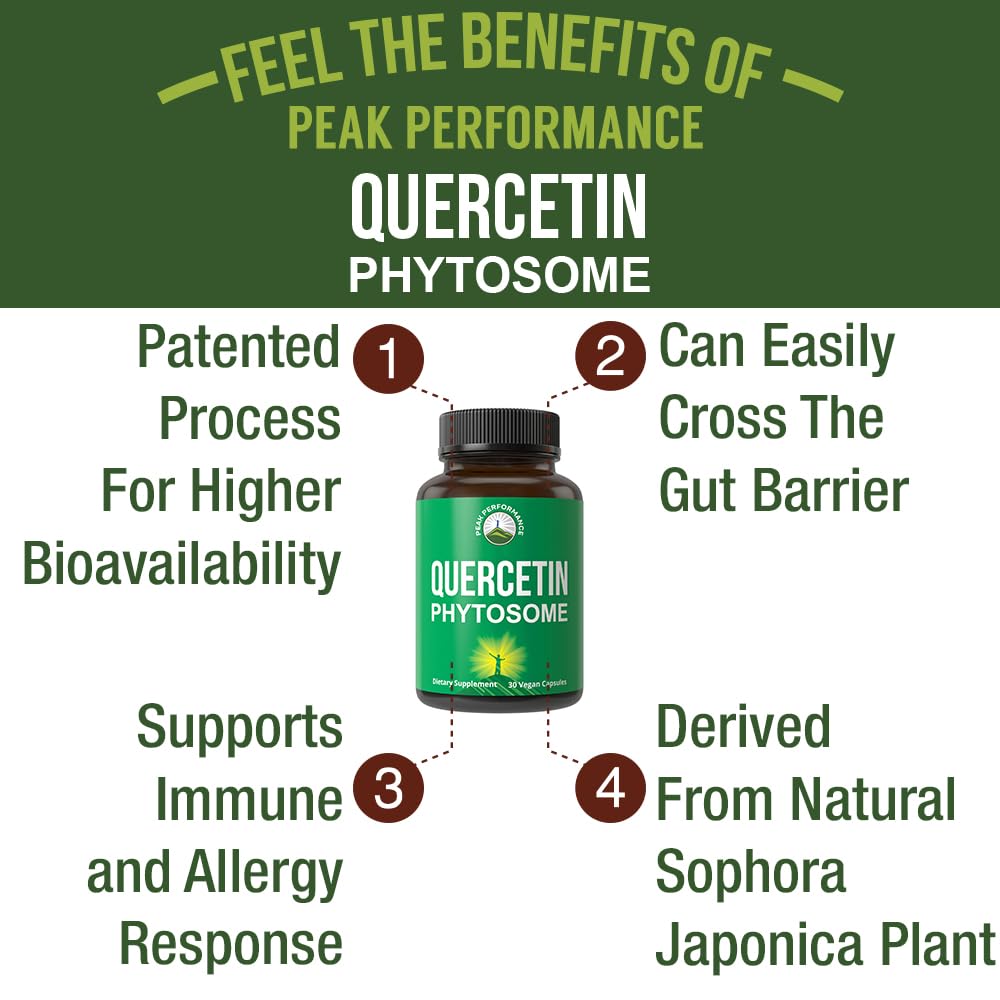 Peak Performance Ultra Pure Quercetin Phytosome Vegan Capsules - Rich Sophora Japonica Extract for Max Absorption Now. Quercetin 250mg Supplement Capsules. Made in USA Peak Performance uk supplements