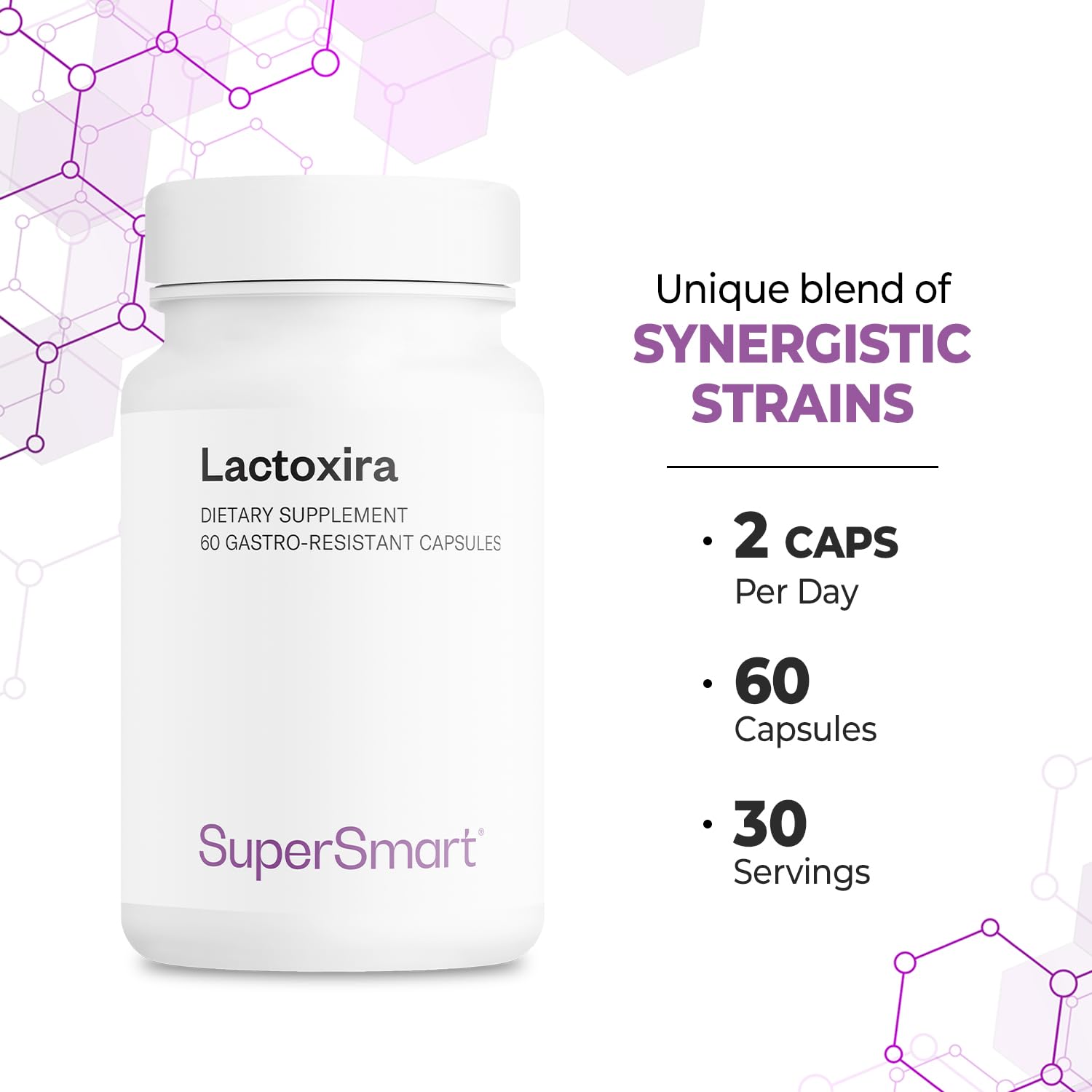 Supersmart - Lactoxira (High Potency) - 8-in-1 Probiotic Complex Supplement - Advanced Formula for Women & Men - with Lactobacillus Casei, Brevis | Non-GMO & Gluten Free - 60 DR Capsules Supersmart uk supplements