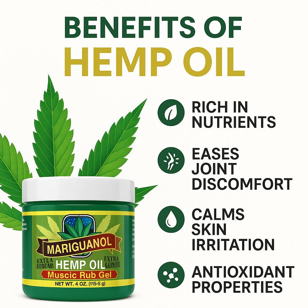 Mariguanol Extra Strong Muscle Rub Gel with Hemp Oil, Menthol & Camphor – Cooling, Fast-Absorbing Topical Gel for Post-Workout Active Lifestyles – Net Wt. (4 Ounce (Pack of 1)) MARIGUANOL uk supplements