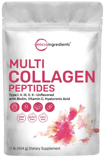 Multi Collagen Peptides Powder, 16 Oz - Hydrolyzed Protein Peptides | Type I,II,III,V,X Micro Ingredients uk supplements