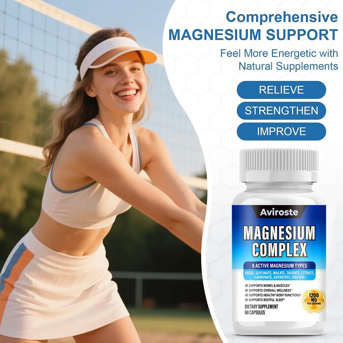 8 in 1 Magnesium Complex Supplement - 8 Elemental 1000mg - Magnesium Glycinate, Citrate, Malate, Taurate - High Absorption,for Muscle, Nerve & Sleep Support - 90 Capsules Aviroste uk supplements