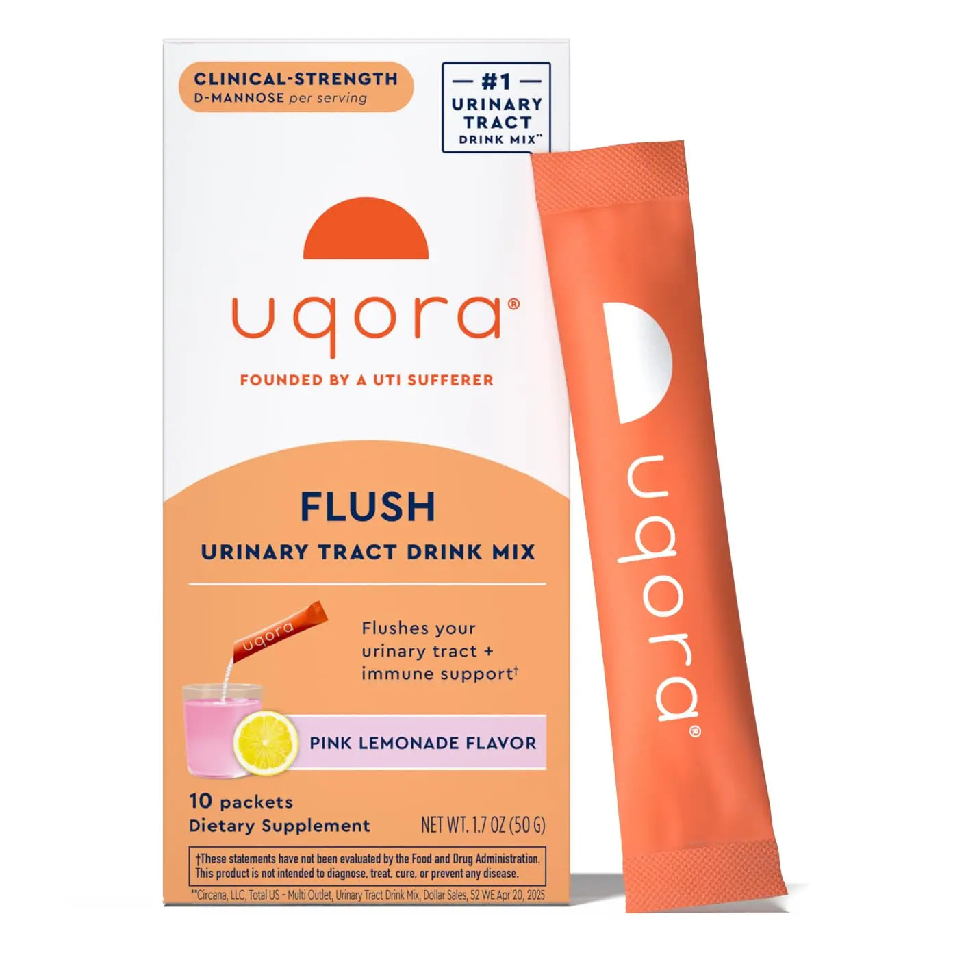 Uqora Flush - Urinary Tract* with D-Mannose, Vitamin C, Vitamin B6, Potassium, Magnesium & Calcium - Gluten-Free & Vegan - Pink Lemonade Flavor - 10 Packets (1 Pack) Uqora uk supplements