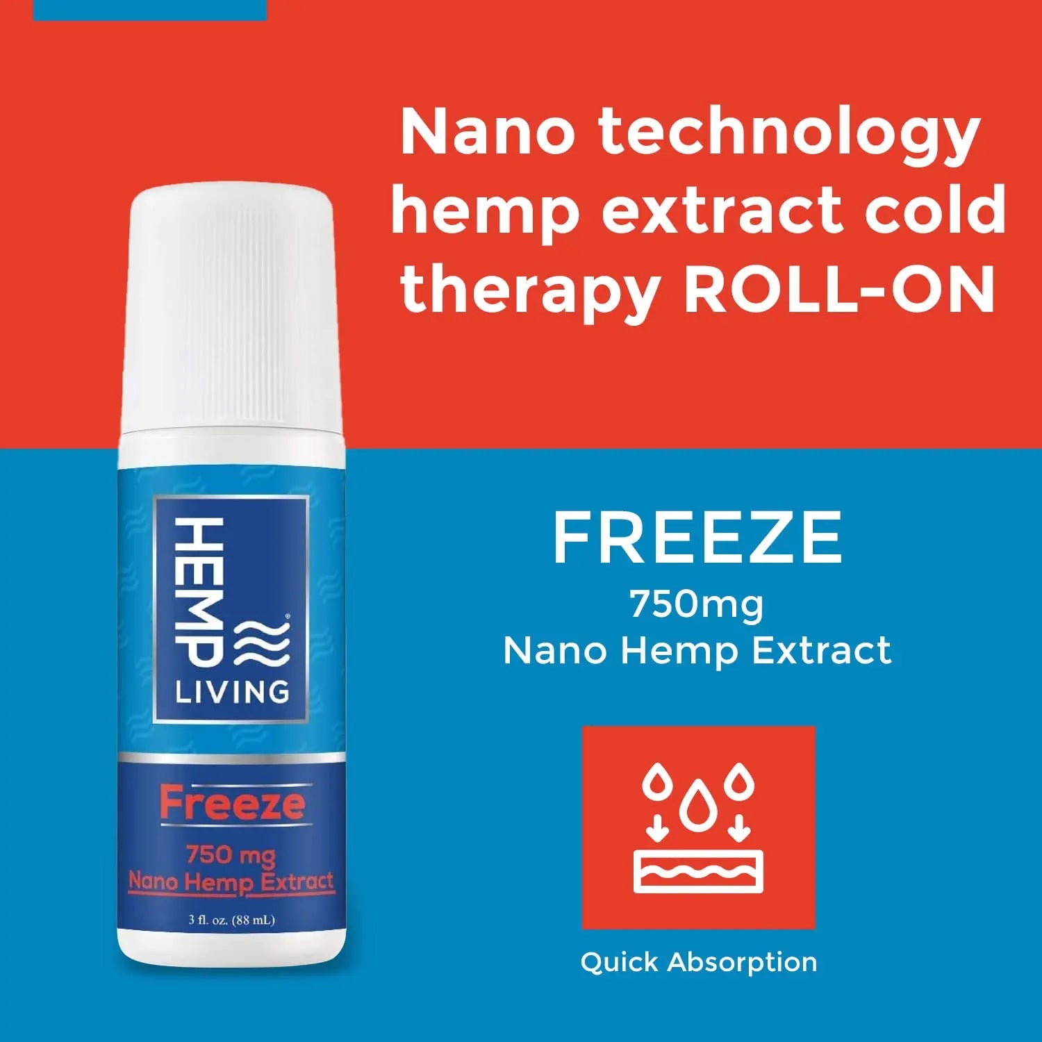 HEMP LIVING Freeze Nano Hemp Extract Roll On, Cold Therapy, Roll On for Muscles and Joint Strain, 3 oz Roll on Bottle (750 mg) HEMP LIVING uk supplements