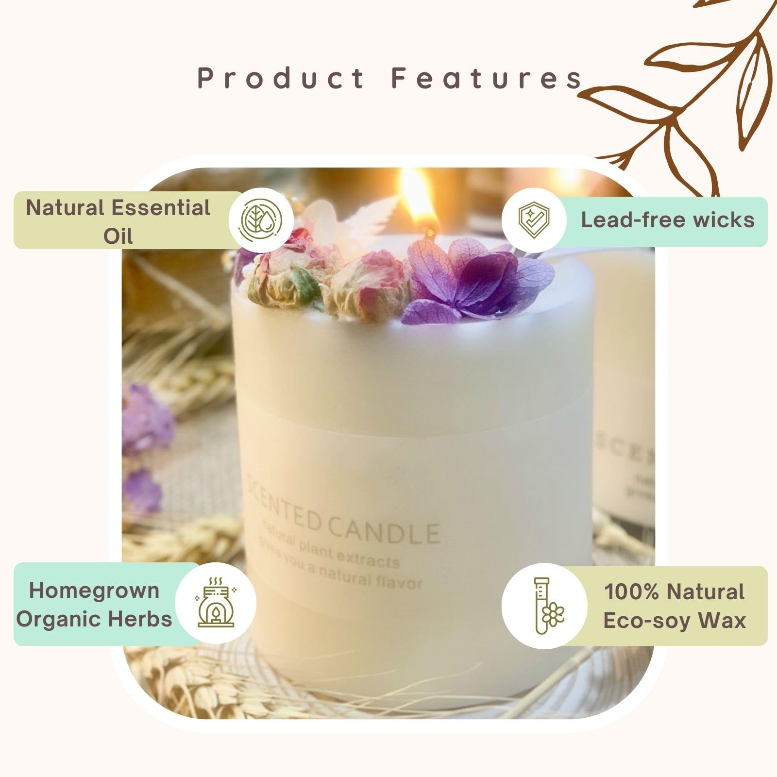 Natural Soy Scented Pillar Candles with Glass, Classic 10 oz Luxury Non Toxic White Bathroom Candle uniqicon uk supplements