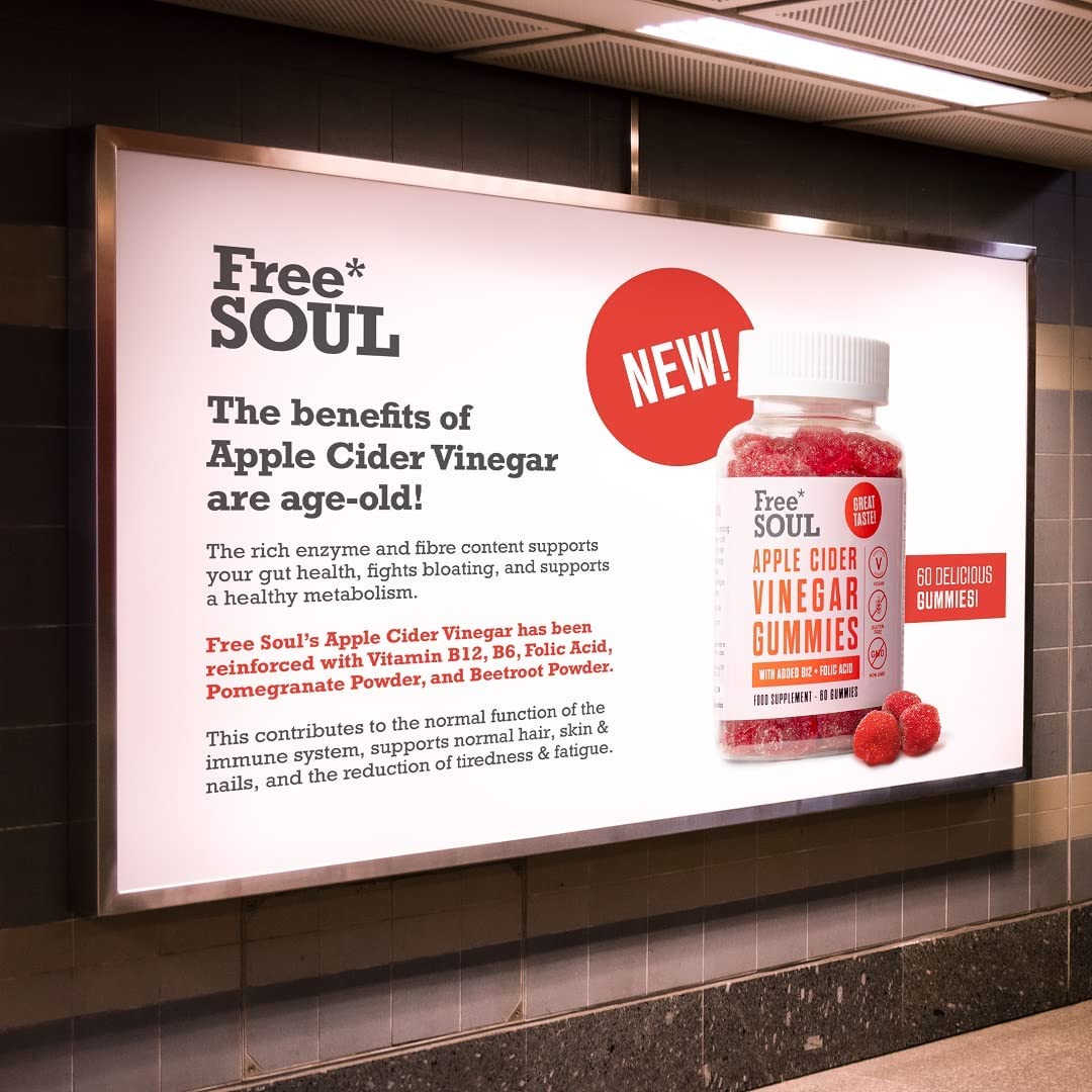 Apple Cider Vinegar Gummies with The Mother 1000mg Enhanced with Vitamin B12 & Folic Free Soul uk supplements