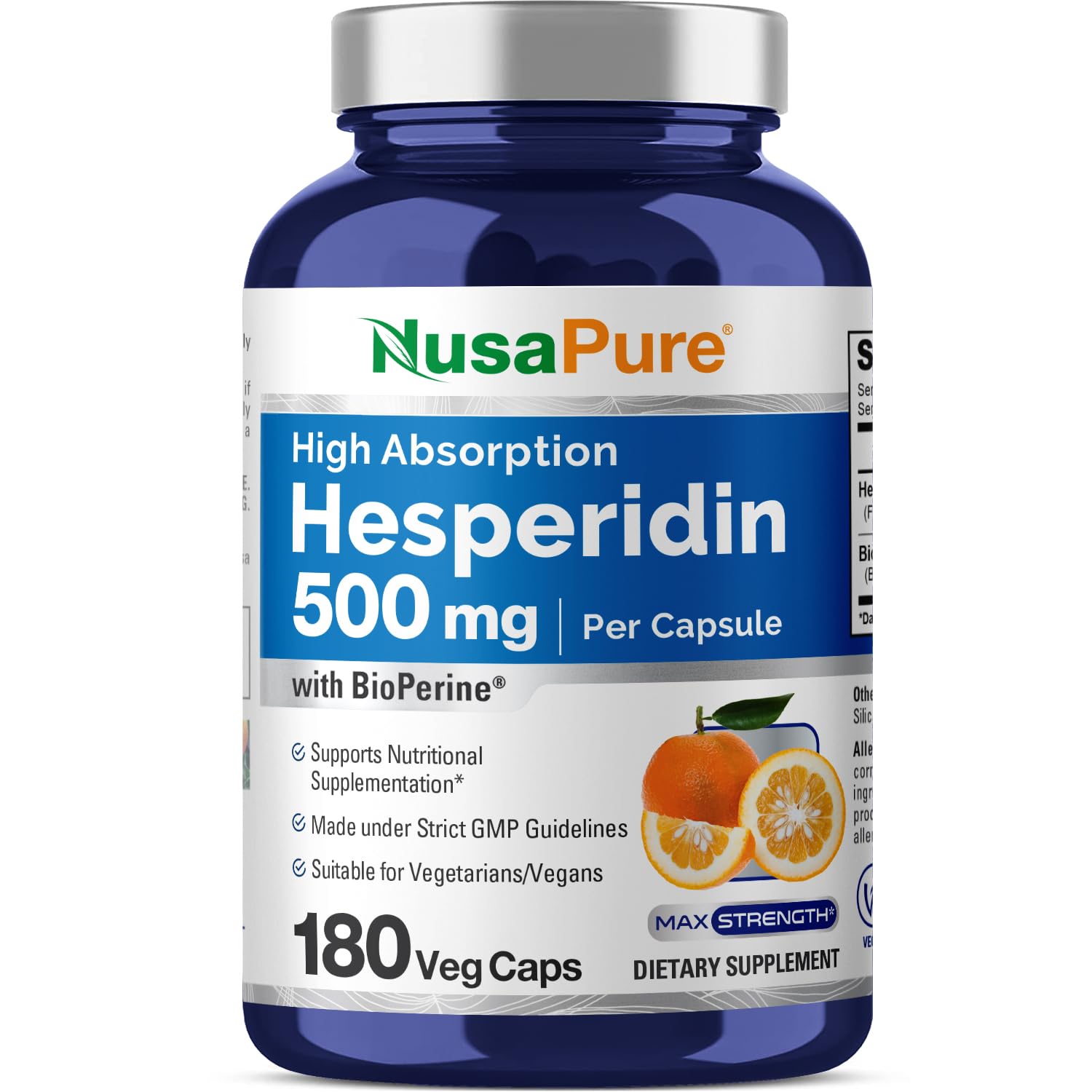 NusaPure Hesperidin 500 mg per Veggie Caps - 180 Capsules (BioPerine, High Absorption, Non-GMO) NusaPure uk supplements