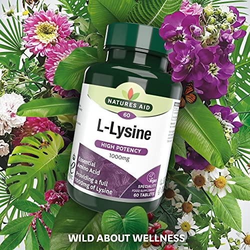 Natures Aid L-Lysine 1000 mg, High Potency Essential Amino Acid, Vegan, 60 Tablets natures aid uk supplements