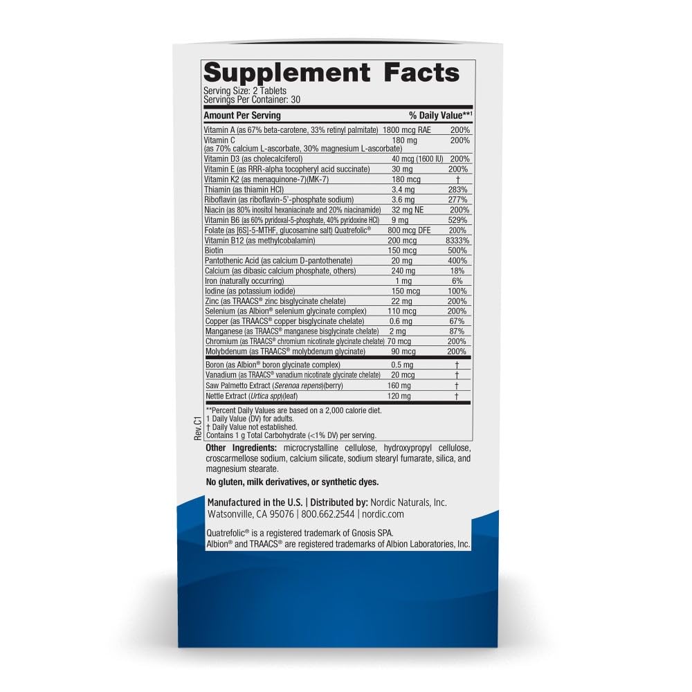 Nordic Naturals Men’s Multivitamin Extra Strength - Bone, Energy, & Blood-Vessel Support - Immunity Supplement - 20 Essential Nutrients - 60 Tablets - 30 Servings Nordic Naturals uk supplements