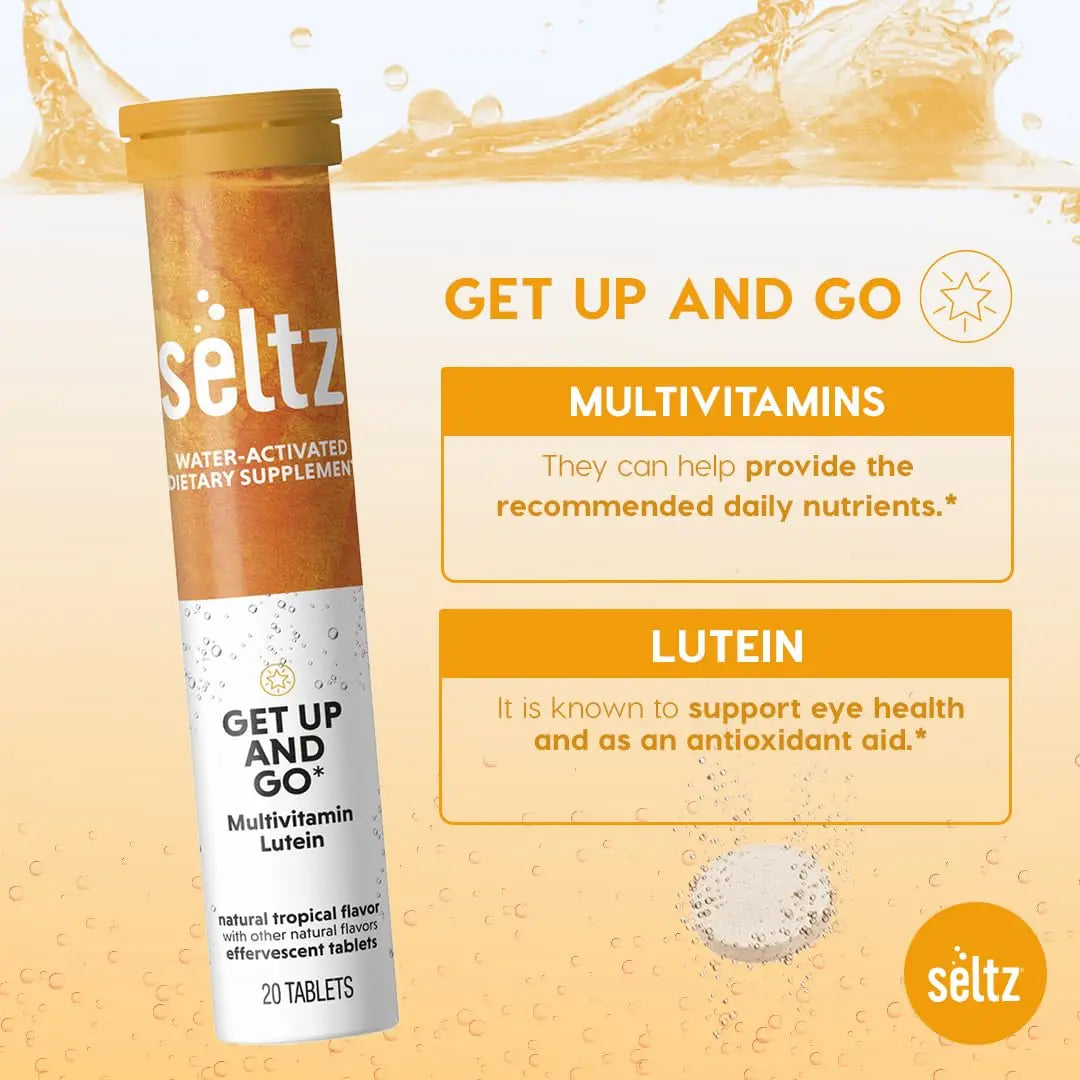 Seltz® Get Up and Go – Effervescent Multivitamin with Lutein for Daily Energy, Eye Health & Antioxidant Support Seltz uk supplements