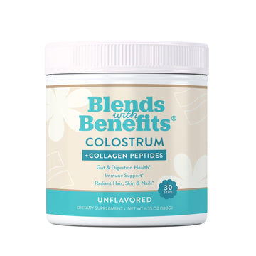 360 Nutrition Blends with Benefits Bovine Colostrum + Collagen Peptides Powder for Gut Health, Hair & Skin Beauty, Immune Support | Grass-Fed, No Added Sugar, Unflavored 6 oz 360 Nutrition uk supplements