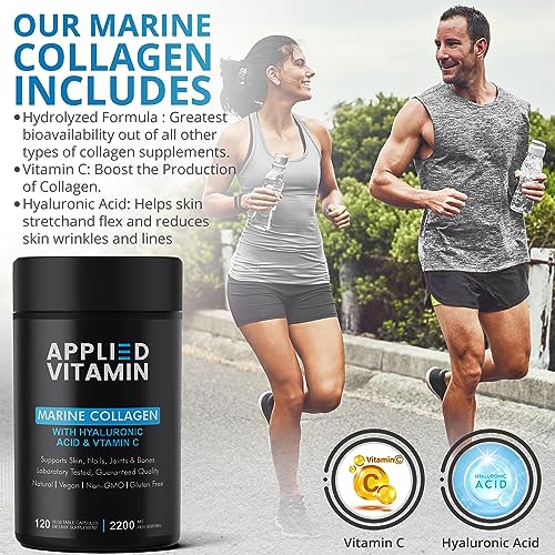 Applied vitamin Marine Collagen Capsules 2000mg-Enhance with Hyaluronic Acid, Zinc, Vitamin C & Biotin 120 Applied Vitamin uk supplements