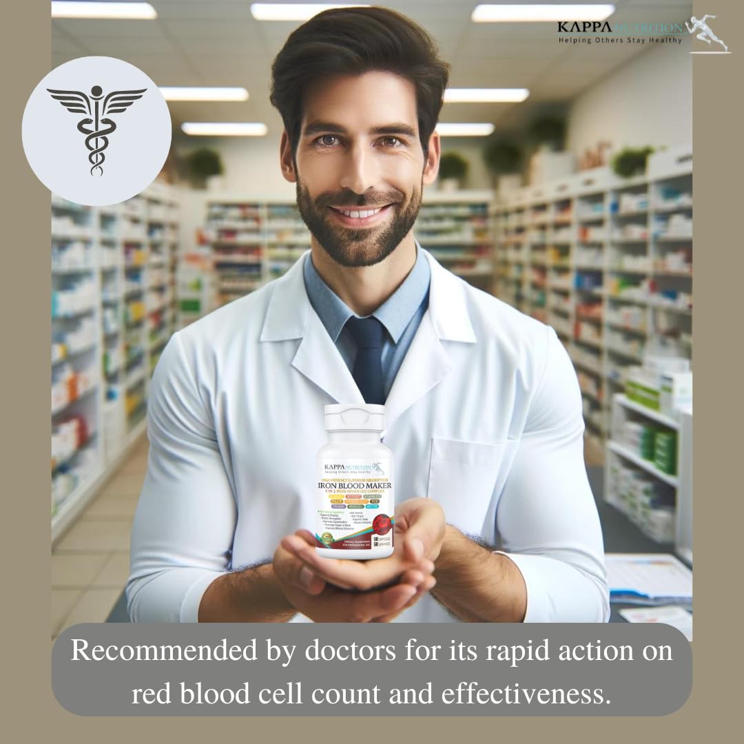 KAPPA NUTRITION Iron 26mg, Vitamin C & Orange 150mg, Folate 667mcg DFE, Vitamin B12, Beetroot, Brewers Yeast, Broccoli & MCT Oil 9 in 1 Advanced Complex (90 Capsules) KAPPA NUTRITION uk supplements