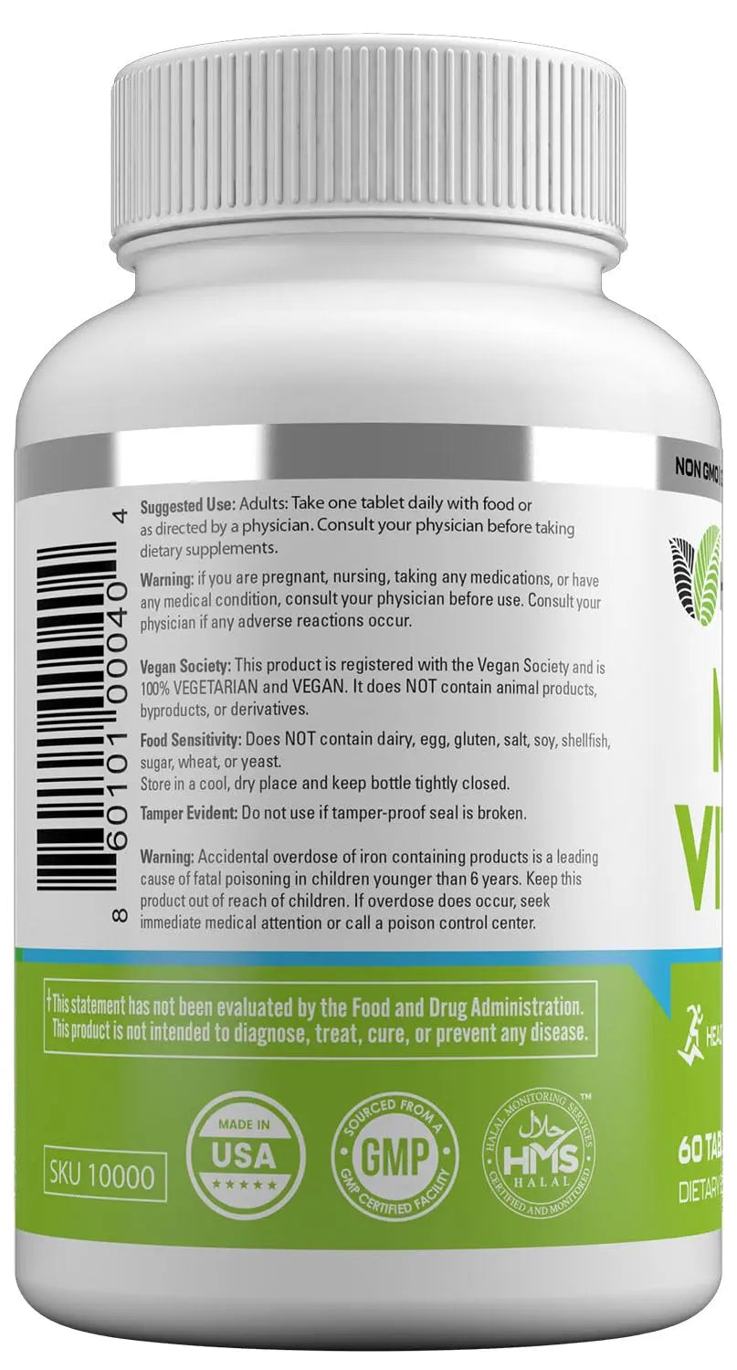 HAYAT Vitamins Vegan Natural Multivitamin, Daily Vitamins with Vitamin A, C, D, E, B1, B2, B3, B6, B12, Biotin, Zinc and More, 2 Month Supply, All Natural HAYAT uk supplements