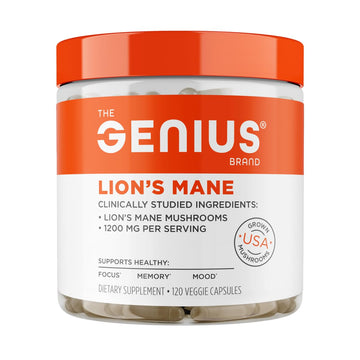 The Genius Brand Genius Lion's Mane - Plant-Based Supplement for Memory, Focus & Mood Support - Organic & Non-GMO - 120 Veggie Capsules The Genius Brand uk supplements