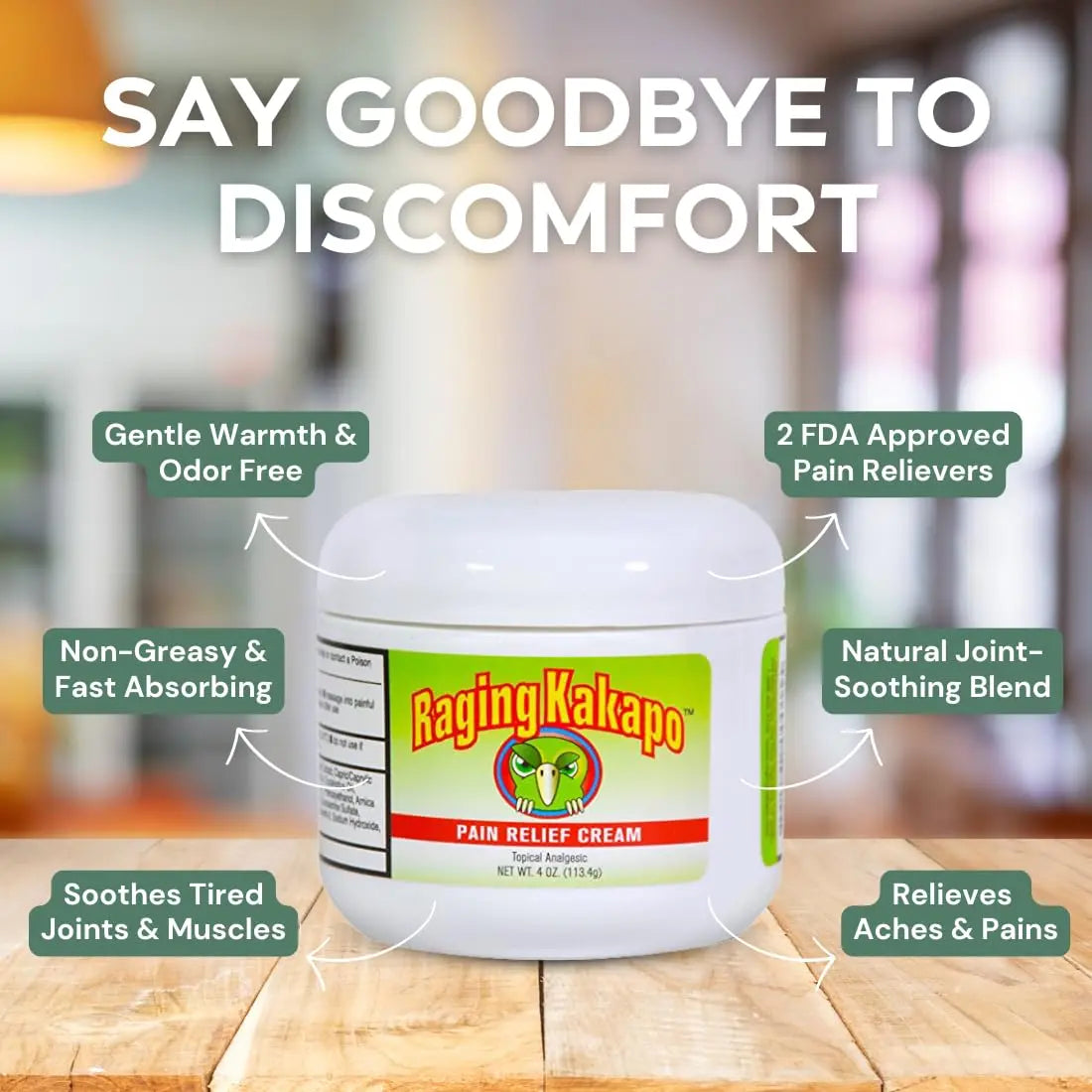 Raging Kakapo Pain Relief Cream - Sore Muscles, Joint Pain & Aches - Odor Free, Non-Greasy Pain Cream - Histamine Dihydrochloride, Capsaicin, Emu Oil & More - 4 oz. Jar Raging Kakapo uk supplements