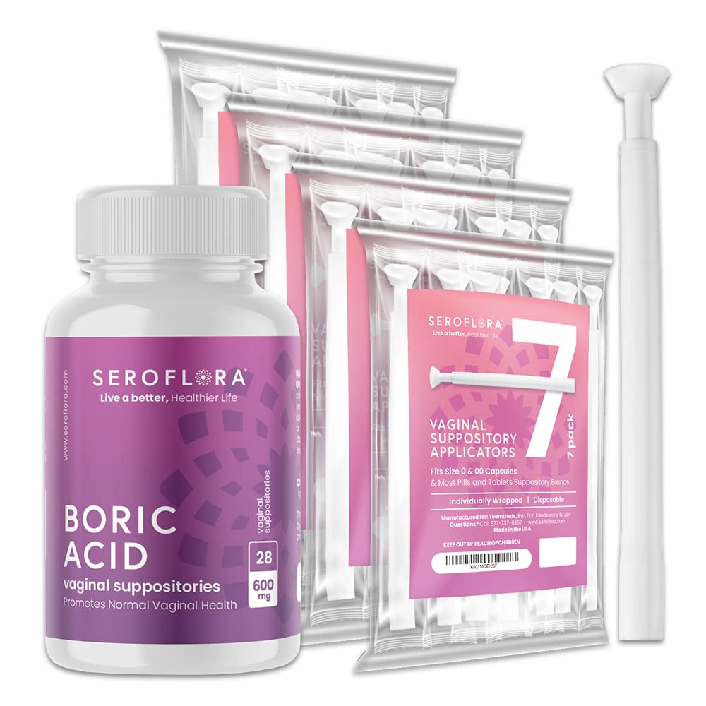 Seroflora Boric Acid 600mg Feminine Capsules, Feminine pH Support, Intimate Freshness for Women, Fast-Dissolving Capsules (30 Count) with Applicators (28 Count) SEROVERA uk supplements