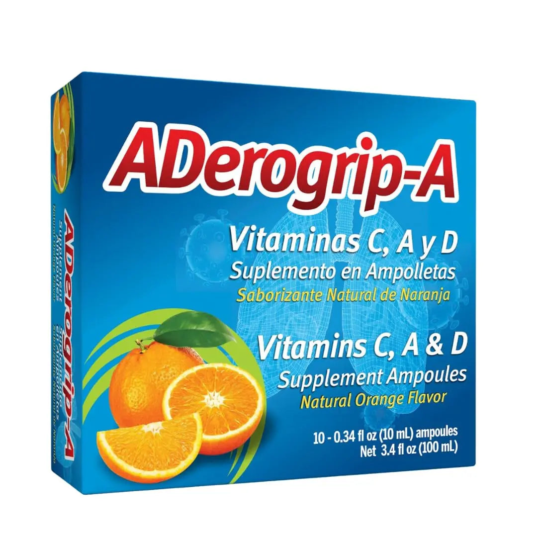 Aderogripa Immune Support Vitamins C, A & D | Liquid Supplement | 10 Natural Orange Flavor Ampoules | Boost Your Immune System ADEROGRIP-A uk supplements
