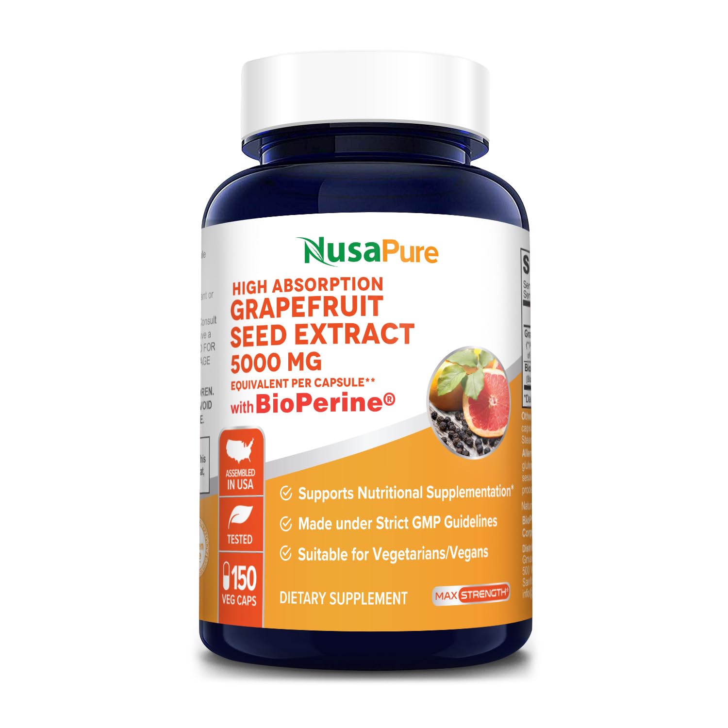 NusaPure Grapefruit Extract 5,000 mg per Capsule (Extract 10:1) Bioperine 150 Veggie caps (Gluten Free & Non-GMO) NusaPure uk supplements