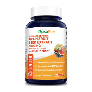 NusaPure Grapefruit Extract 5,000 mg per Capsule (Extract 10:1) Bioperine 150 Veggie caps (Gluten Free & Non-GMO) NusaPure uk supplements