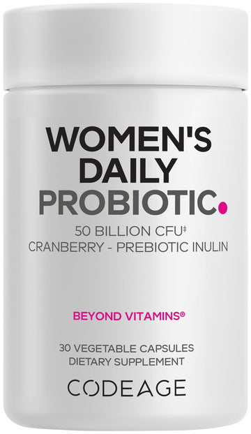 Codeage Women’s Daily Probiotic Supplement – 50 Billion CFU Supplement, Cranberry Fruit Powder, Prebiotic Chicory Root Inulin – Women’s Wellness Support – 1 Capsule Per Serving - Non-GMO – 30 Capsules Codeage uk supplements