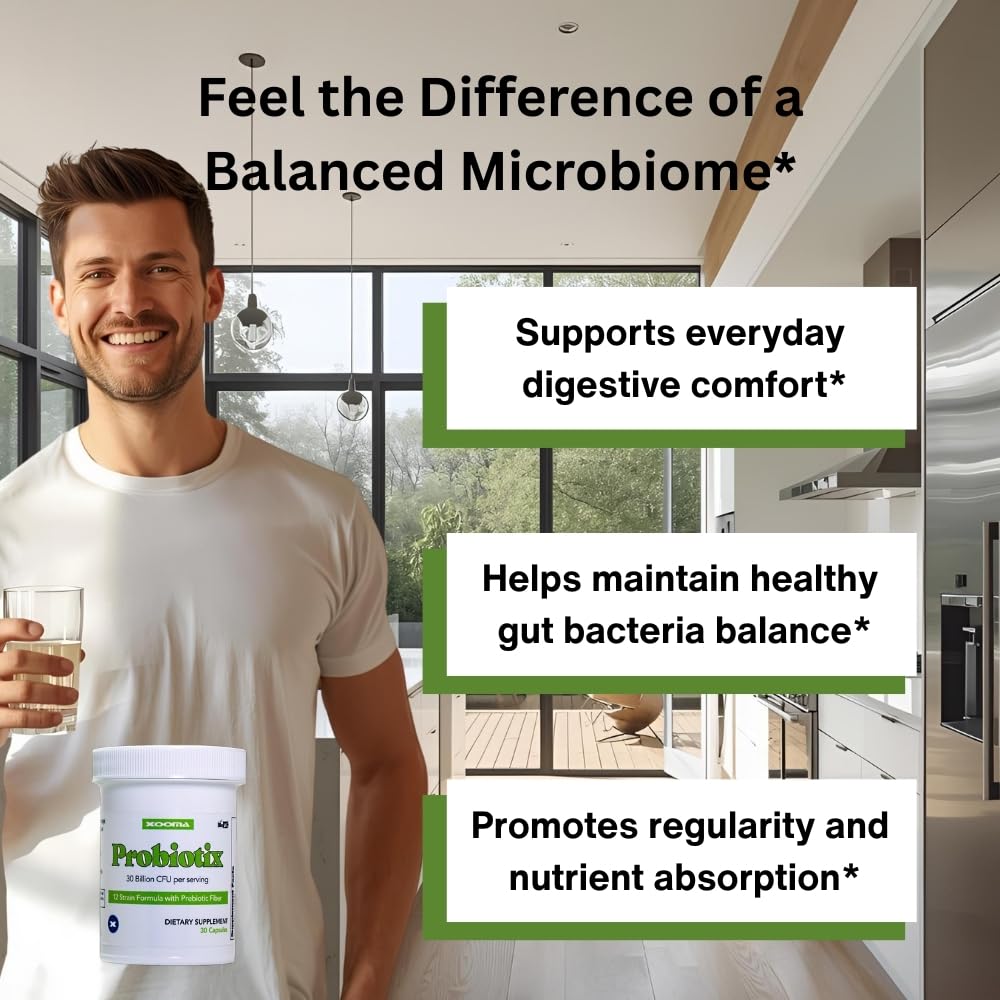 Probiotix – 12 Strain Probiotic + Prebiotic Fiber, 30 Billion CFU | Gut Health & Digestive Balance | Gas & Bloating Support | Immune System Reinforcement | Gluten, Soy & Dairy Free – 30 Capsules Xooma uk supplements