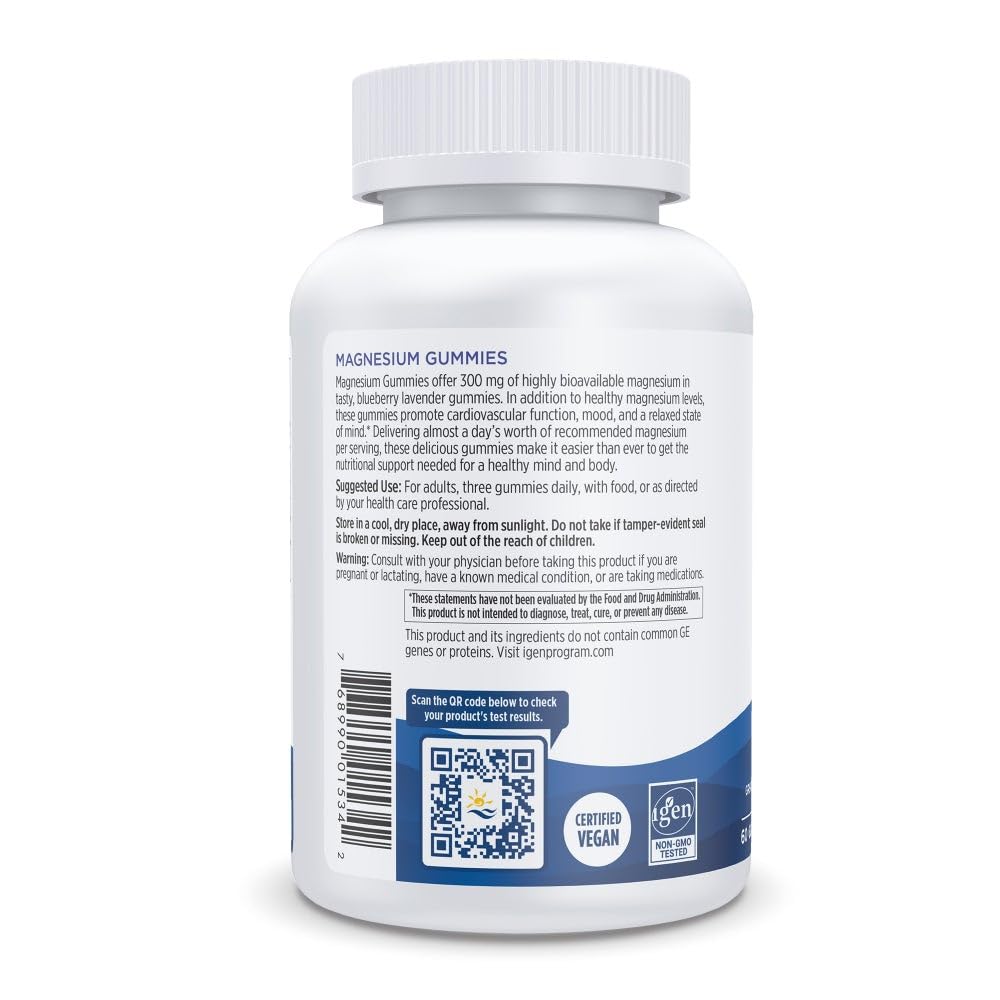 Nordic Naturals Magnesium Gummies for Adults, Blueberry Lavender Flavor - 60 Gummies - Vegan Magnesium Supplement for Mind, Mood, and Cardiovascular Support - Non-GMO - 20 Servings Nordic Naturals uk supplements