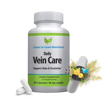 Coast to Coast Nutrition Daily Vein Care Supplement Capsules — Circulation Formula with a Natural Blend of Calcium, Vitamin D3, Vitamin K2 Plus BioPerine for Max Absorption Vein Formula — 60 Capsules Coast to Coast Nutrition uk supplements