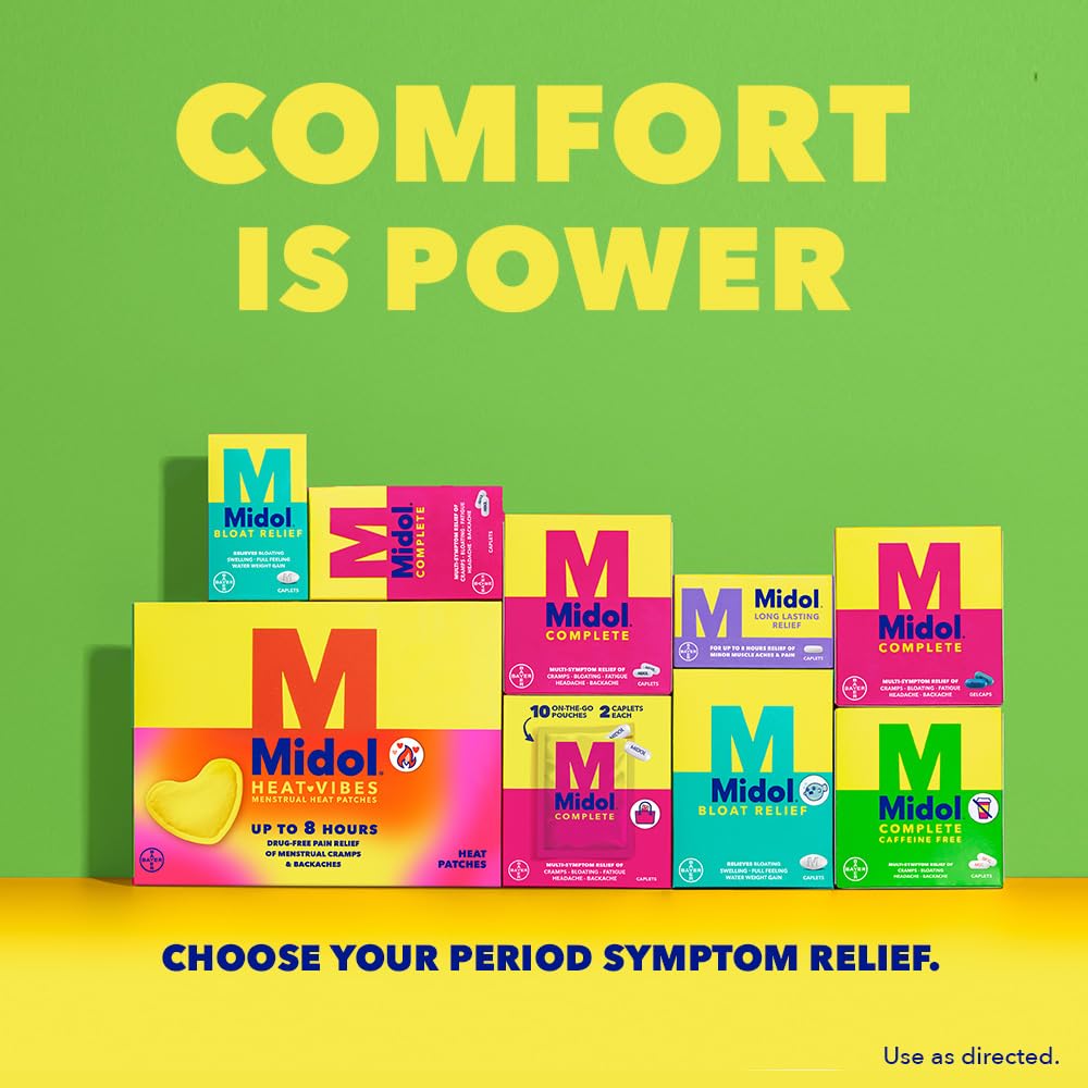 Midol Complete Caffeine Free Caplets 24ct: Midol Complete Caffeine Free Menstrual Pain Relief Caplets with Acetaminophen, Provides Headache Relief and Period Cramps Relief, 24 Count Midol uk supplements