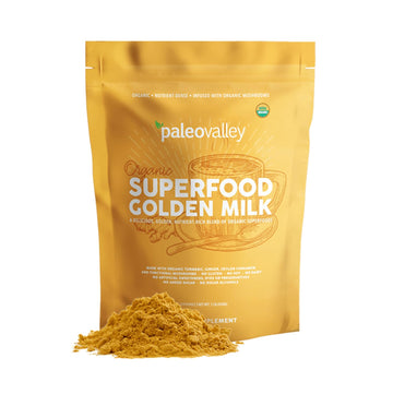 Paleovalley Organic Superfood Golden Milk - Immune, Focus, Cognitive, Longevity - Turmeric, MCT-Rich Coconut Milk, Functional Mushrooms, 30 Servings Paleovalley uk supplements