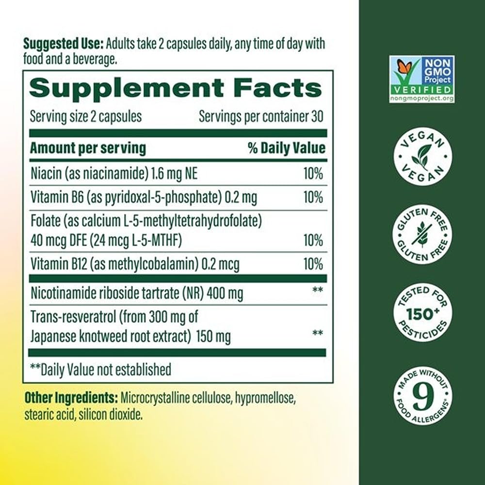 MegaFood NAD+ Supplement with Nicotinamide Riboside & Resveratrol - NMN Supplement Alternative - Vitamin B12, B6, Methylfolate & Niacin - NAD for Healthy Aging - Non-GMO - 60 Capsules, 30 Servings MegaFood uk supplements