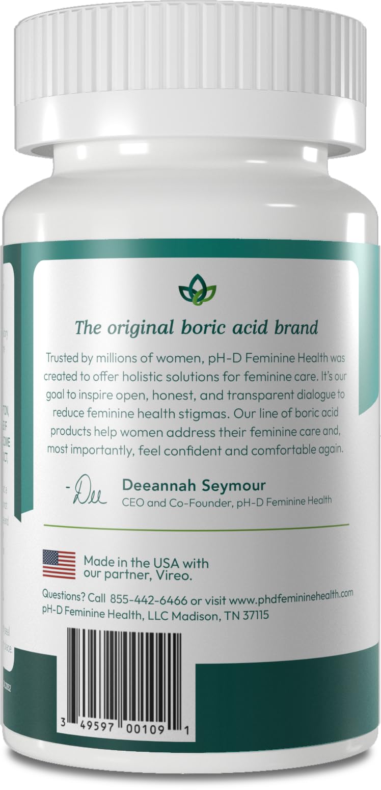 pH-D Feminine Health - 600 mg Boric Acid Suppositories - Woman Owned - for Vaginal Odor Use - 36 Count pH-D Feminine Health Support uk supplements